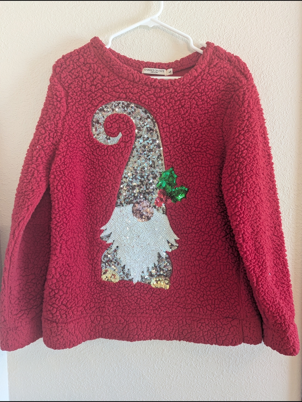 Chance Or Fate Red Gnome Sequin Pullover